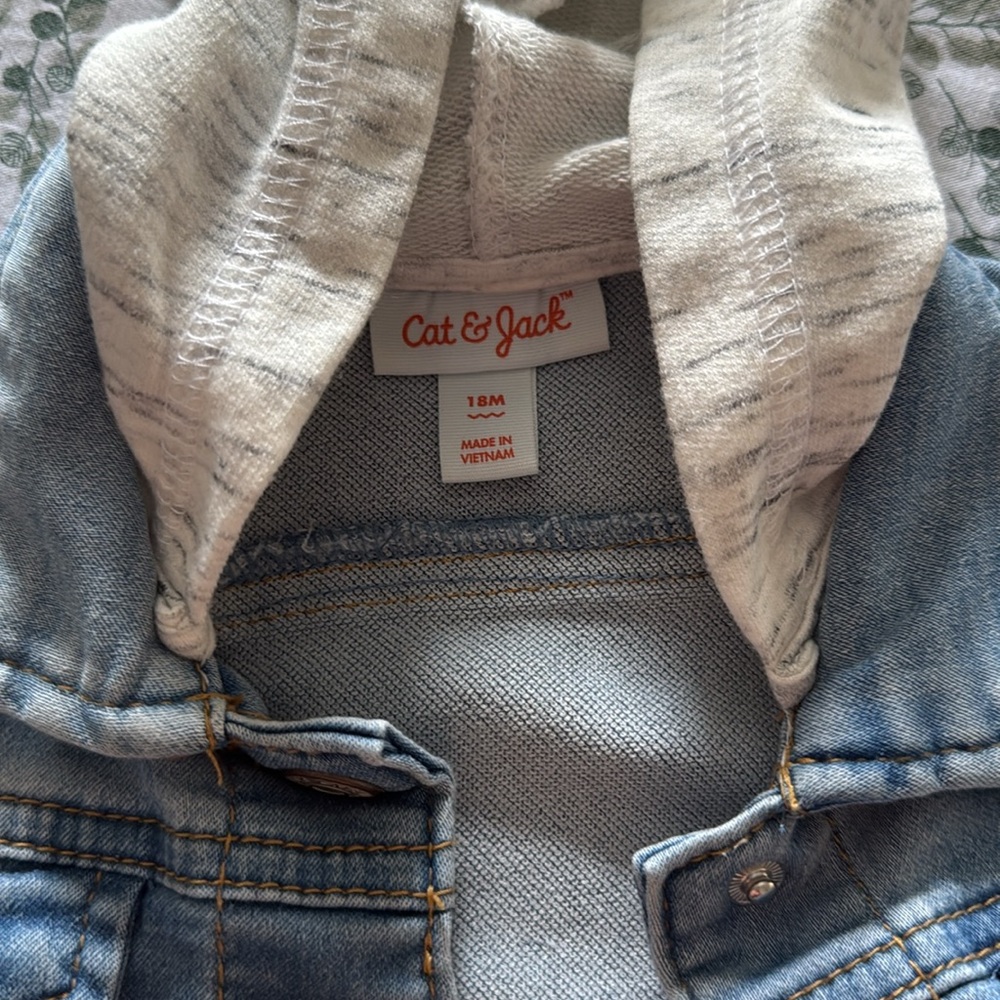 Cat & Jack Toddler Denim and Gray Cat Hooded Jacket - 18 months - Picture 3 of 3